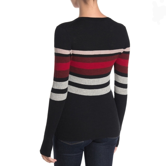 360 Sweater Knit Crew Neck Long Sleeve Striped Fitted Black Red White M NWT - Picture 6 of 12
